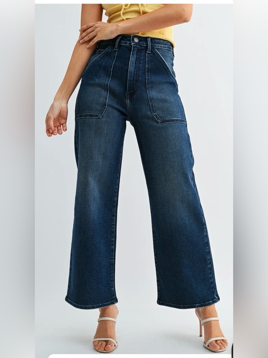 Just Black Denim - Just Black Dark Blue Wide Leg Flare Jeans